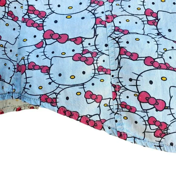 Hello Kitty Pearl Snap Shirt Cotton Long Sleeve Western Womens S Blue Gray - Picture 8 of 10